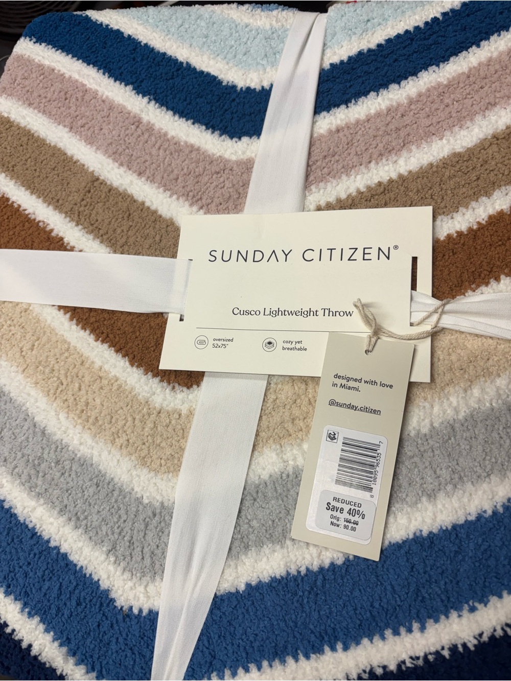 Striped Blue & Cream Coastal Throw Blanket - Picture 7 of 8